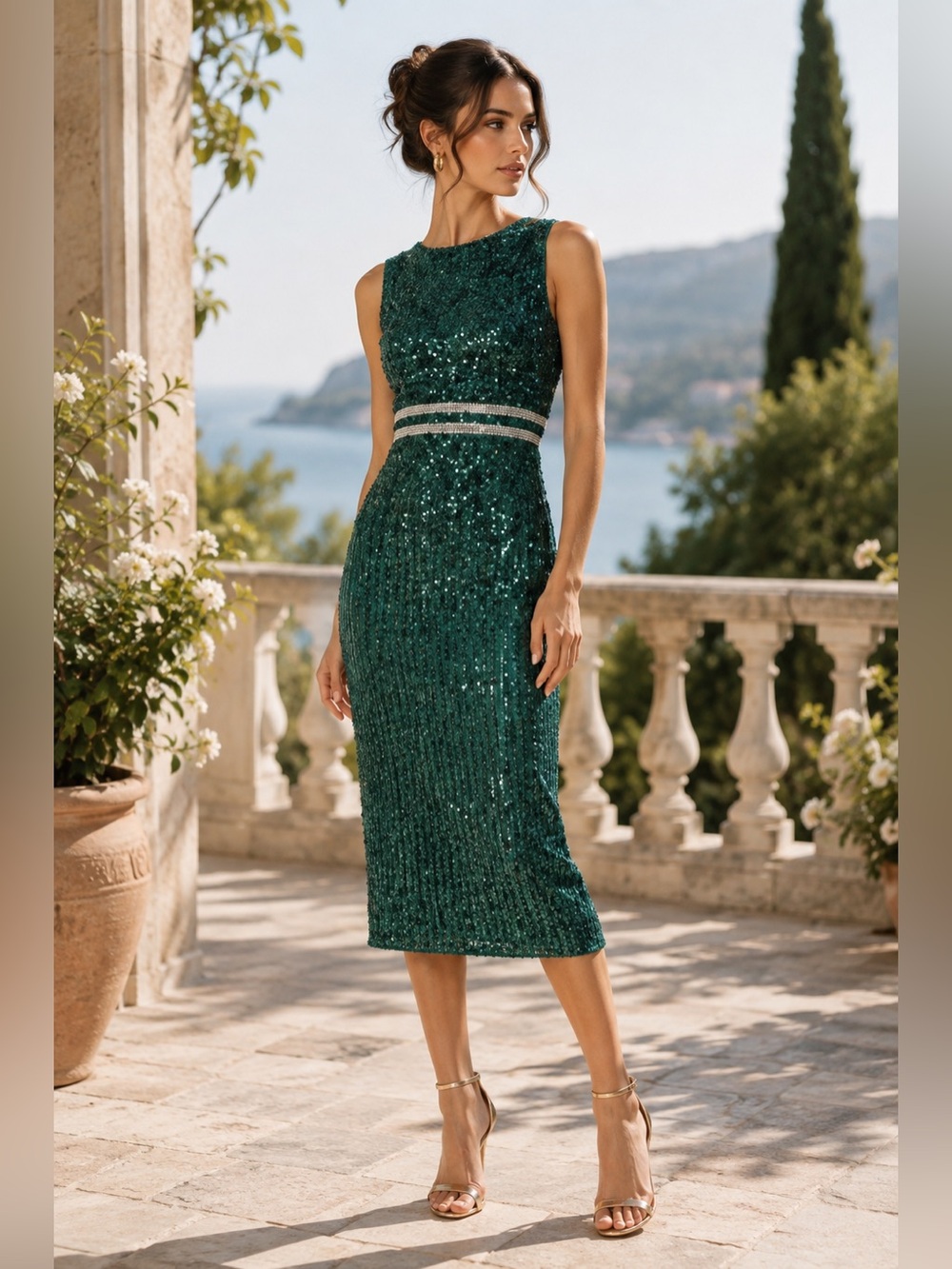 NEW Mac Duggal Green Sleeveless Sequin Knee-Length Dress – Size 12 – Style 10509